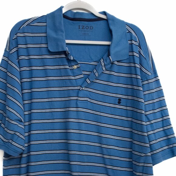 Izod Mens Advantage Polo Shirt Blue Striped Size 3XB Short Sleeve Cotton - Picture 4 of 8